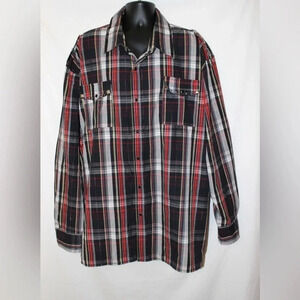 Rock & Republic Long Sleeve Pearl Snap Studded Plaid Beat and Rhythm Shirt 4XL